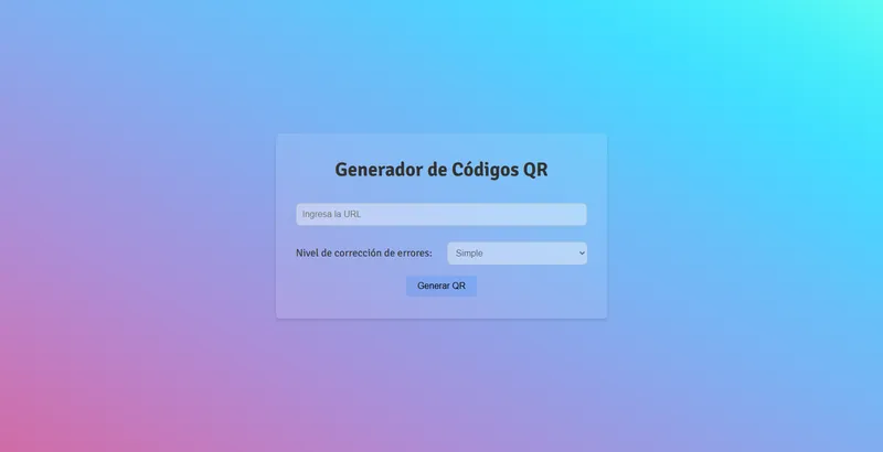 Captura del generador de códigos QR con el campo de URL y el nivel de corrección de errores